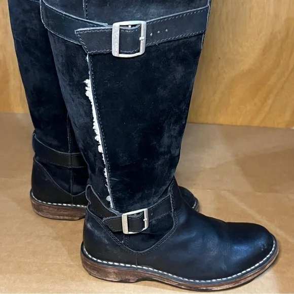 UGG US 6 Knee High Black Suede Side Buckle Tall Riding Boots Australia - Picture 3 of 15